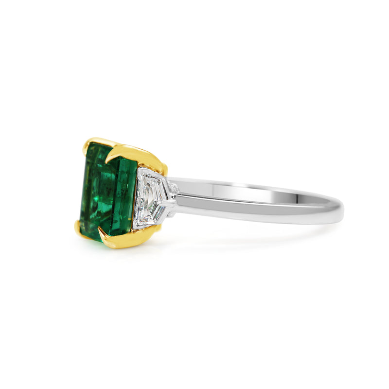 18ct Yellow and White Gold Emerald and Diamond 3 Stone Ring