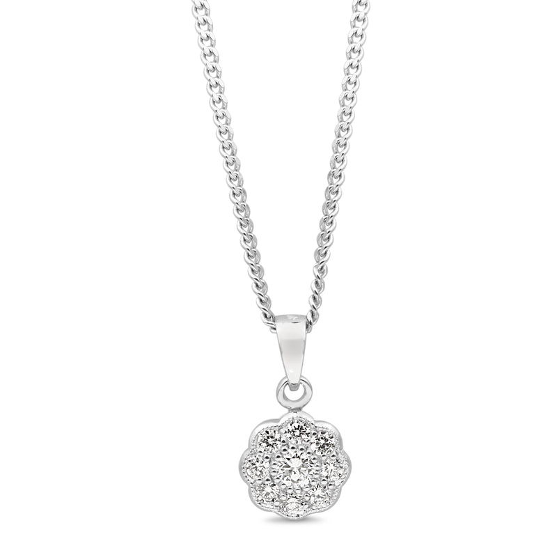 9ct White Gold Daisy Flower Diamond Necklace