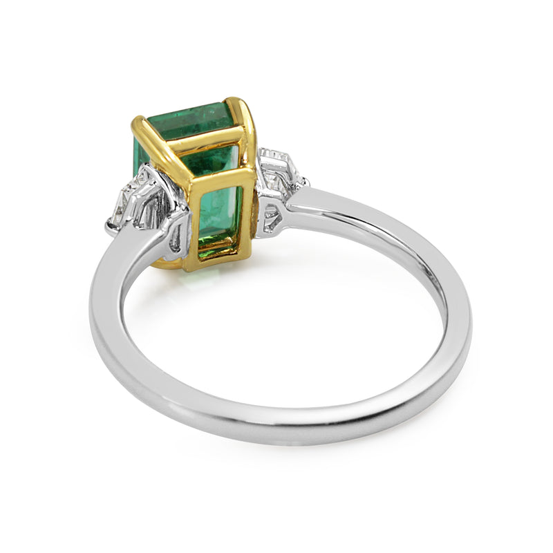 18ct Yellow and White Gold Emerald and Diamond 3 Stone Ring