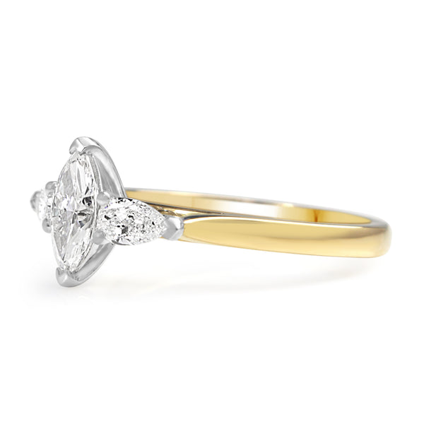 18ct Yellow and White Gold Marquise and Pear 3 Stone Diamond Ring