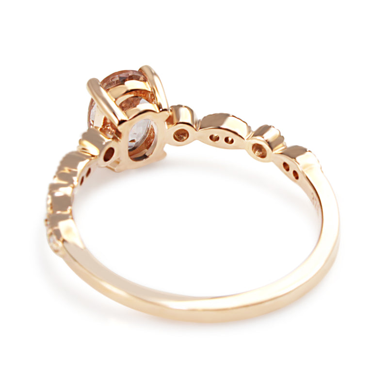 9ct Rose Gold Vintage Style Morganite and Diamond Solitaire Ring