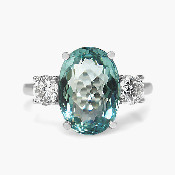 18ct White Gold Aquamarine and Diamond 3 Stone Ring