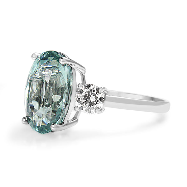 18ct White Gold Aquamarine and Diamond 3 Stone Ring