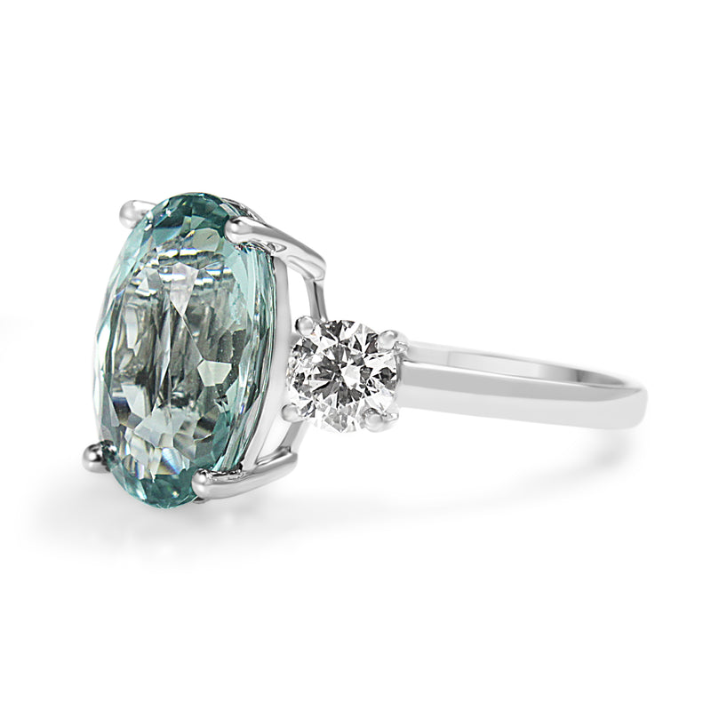 18ct White Gold Aquamarine and Diamond 3 Stone Ring