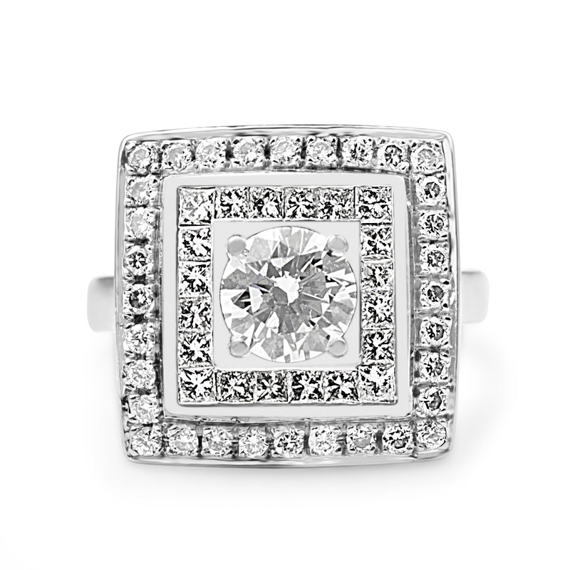 18ct White Gold Handmade Square Double Halo Diamond Cocktail Ring