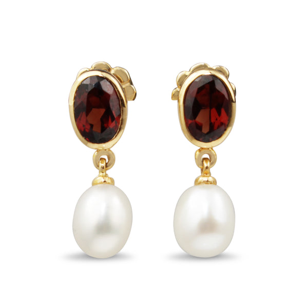 9ct Yellow Gold Garnet and Pearl Earrings