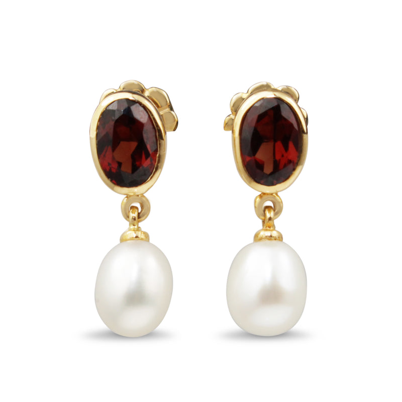 9ct Yellow Gold Garnet and Pearl Earrings