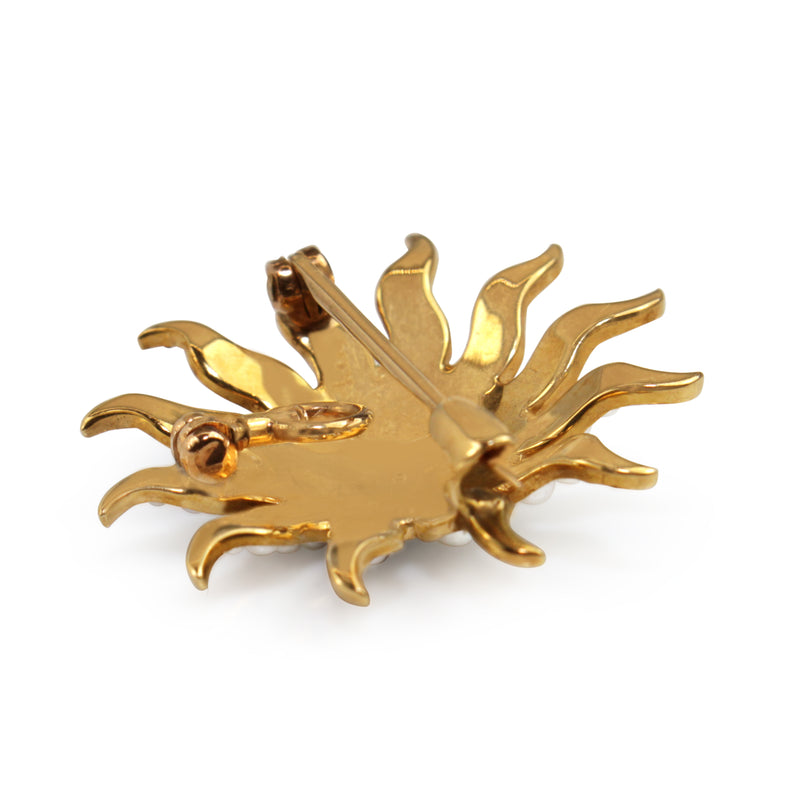 15ct Yellow Gold Antique Seed Pearl Star Burst Brooch / Pendant