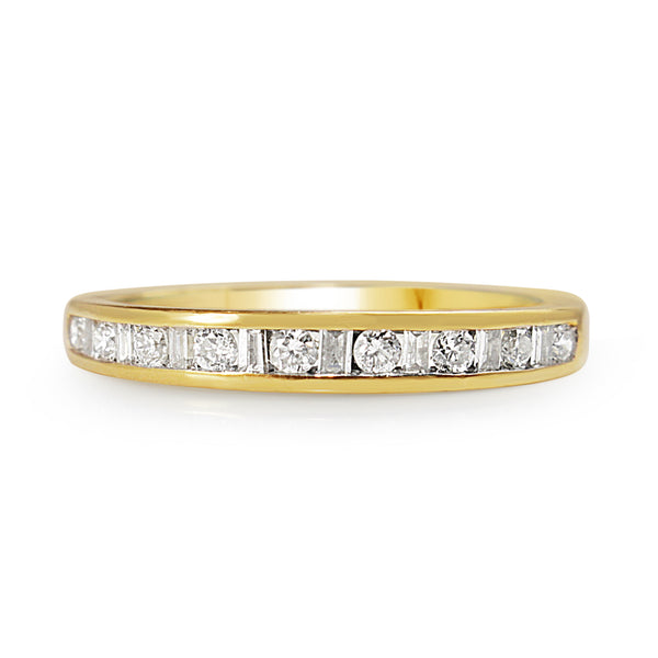 18ct Yellow Gold Baguette and Brilliant Cut Diamond Channel Set Band Ring