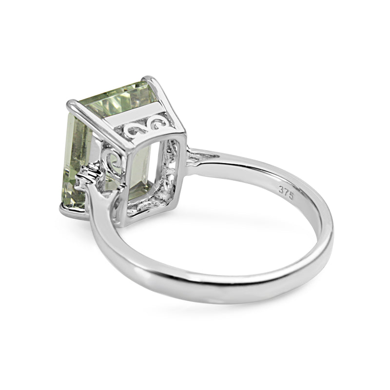 9ct White Gold Green Amethyst and Diamond Cocktail Ring