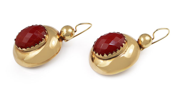 14ct Yellow Gold Vintage Coral Drop Earrings