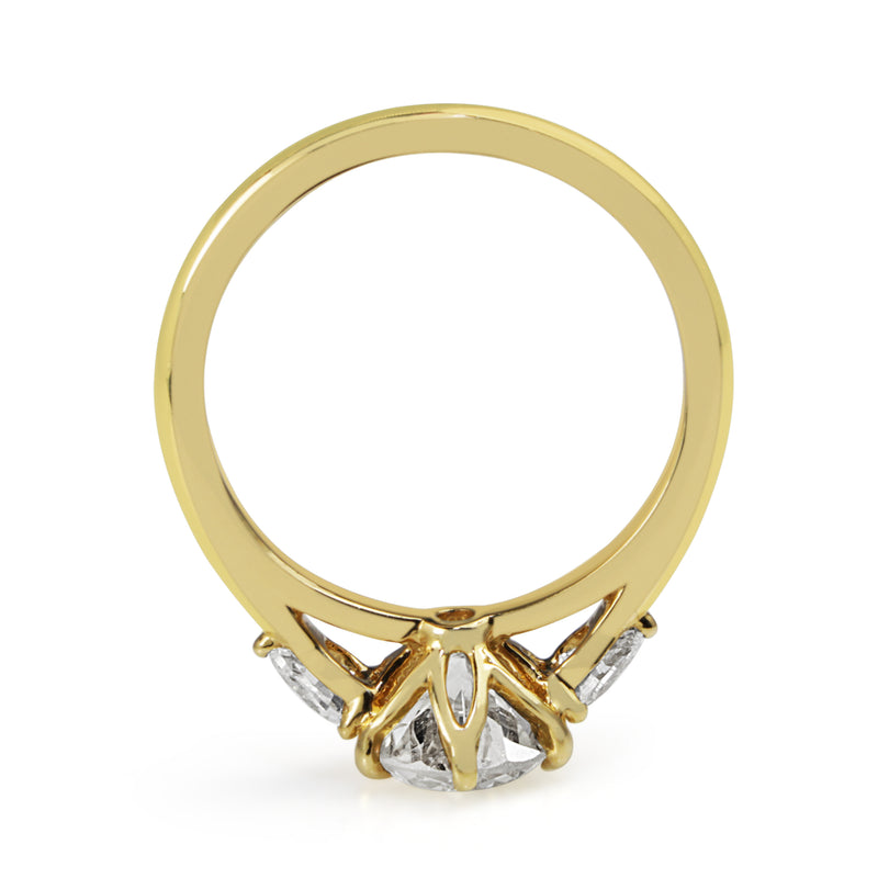 18ct Yellow Gold Old Cut Diamond and Pear Shape 3 Stone Ring