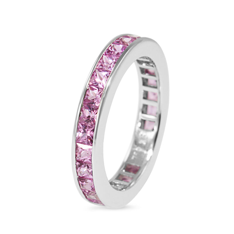 18ct White Gold All Round Channel Set Pink Sapphire Band Ring