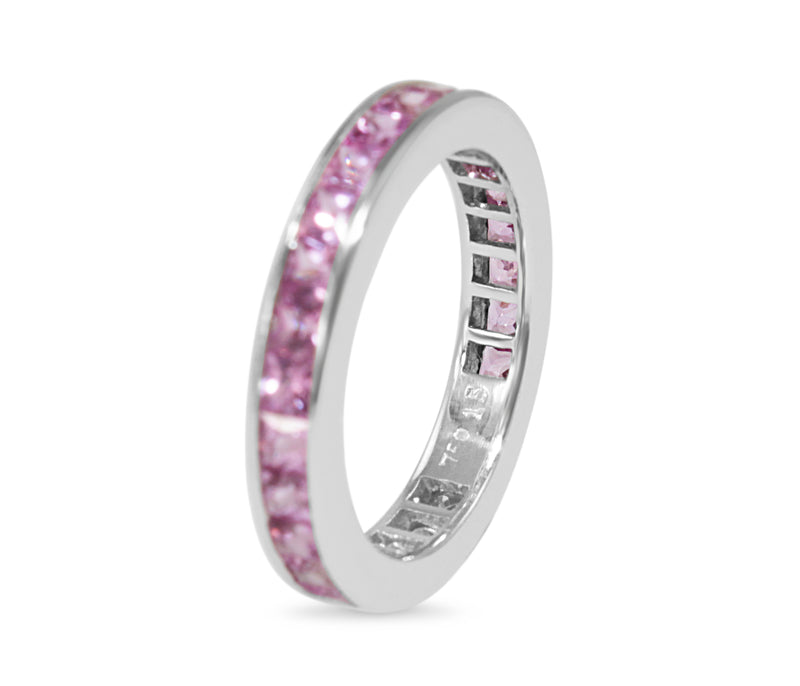 18ct White Gold All Round Channel Set Pink Sapphire Band Ring