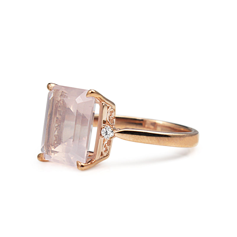 9ct Rose Gold Rose Quartz and Diamond Cocktail Ring