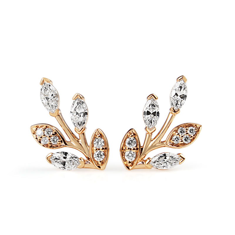 18ct Rose Gold Diamond Vine Ear Climber Earrings