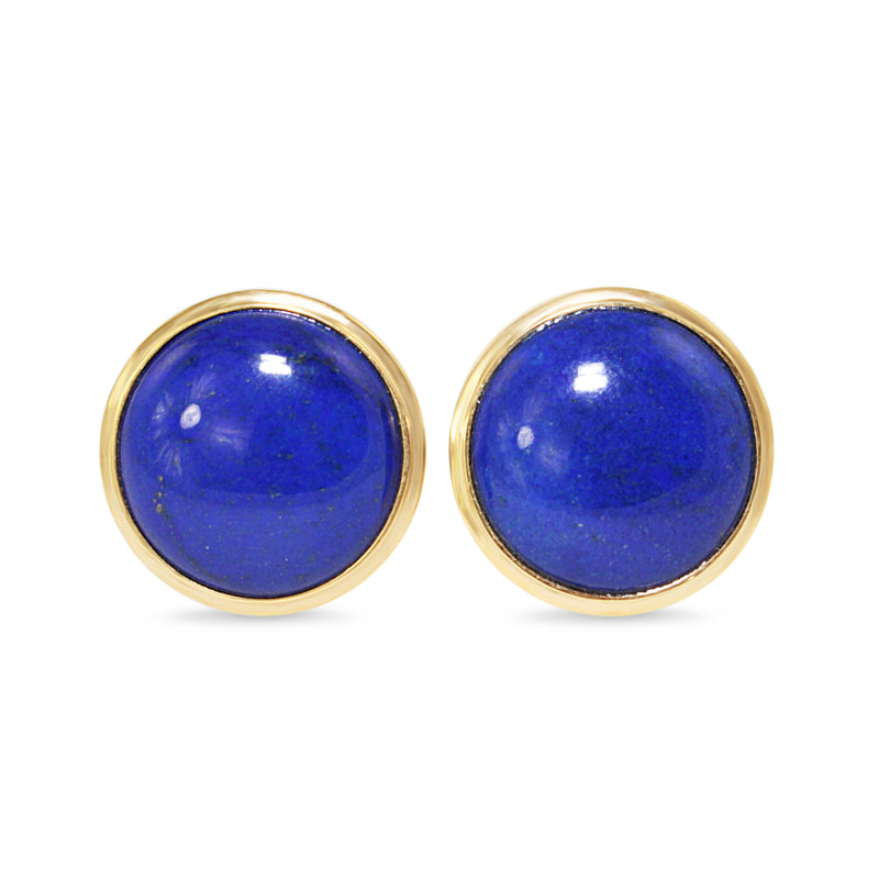 14ct Yellow Gold Bezel Round Lapis Lazuli Stud Earrings