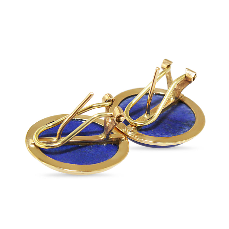 14ct Yellow Gold Bezel Round Lapis Lazuli Stud Earrings