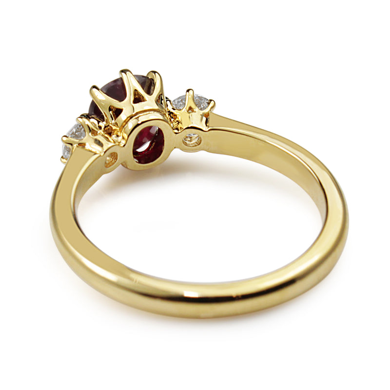 18ct Yellow Gold Ruby and Old Cut Diamond 3 Stone Ring
