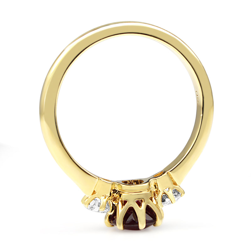 18ct Yellow Gold Ruby and Old Cut Diamond 3 Stone Ring