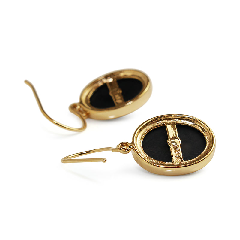 9ct Yellow Gold Large Onyx and Diamond Drop Earrings