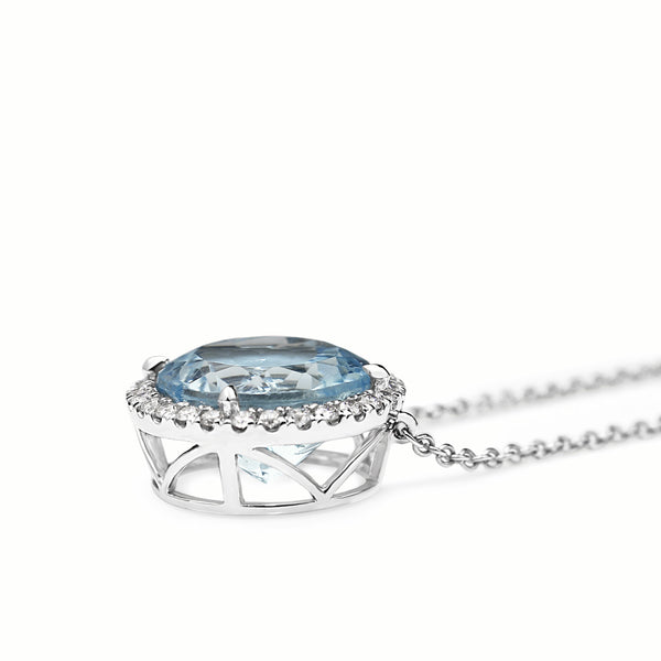 14ct White Gold Topaz Diamond Halo Necklace