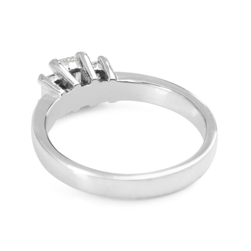 18ct White Gold Emerald and Baguette Diamond 3 Stone Ring