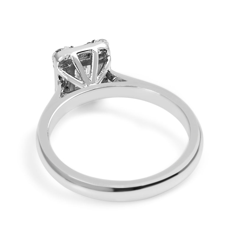 18ct White Gold Emerald Cut Diamond Halo Ring