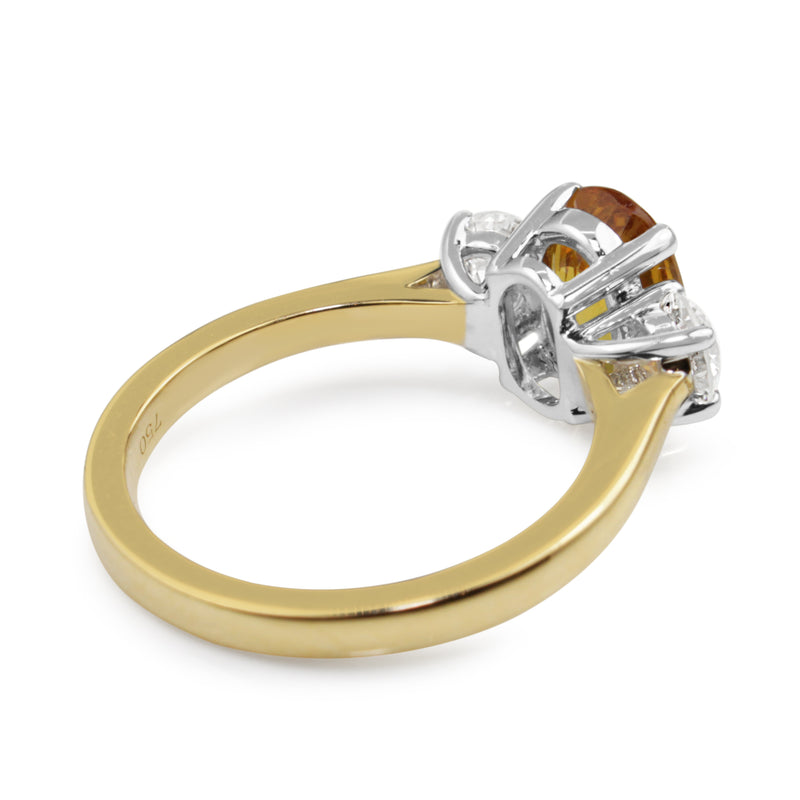 18ct Yellow and White Gold Yellow Sapphire and Diamond 3 Stone Ring