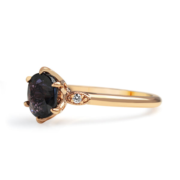 18ct Rose Gold Vintage Style Purple/Blue Sapphire and Diamond Ring