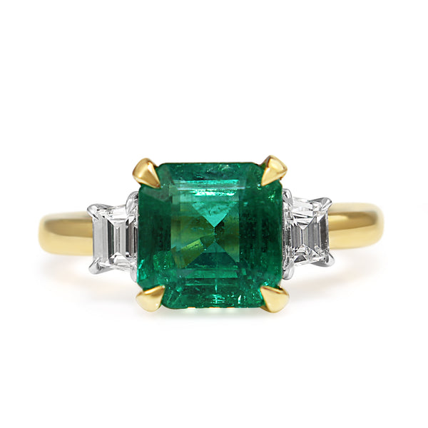 18ct Yellow and White Gold Emerald and Diamond 3 Stone Ring