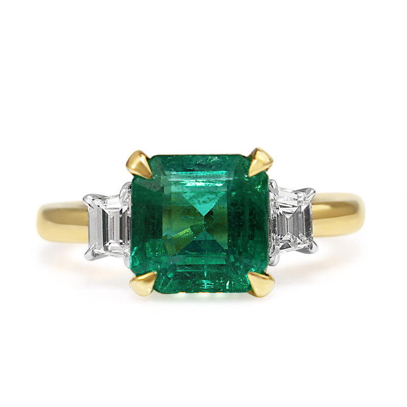 18ct Yellow and White Gold Emerald and Diamond 3 Stone Ring