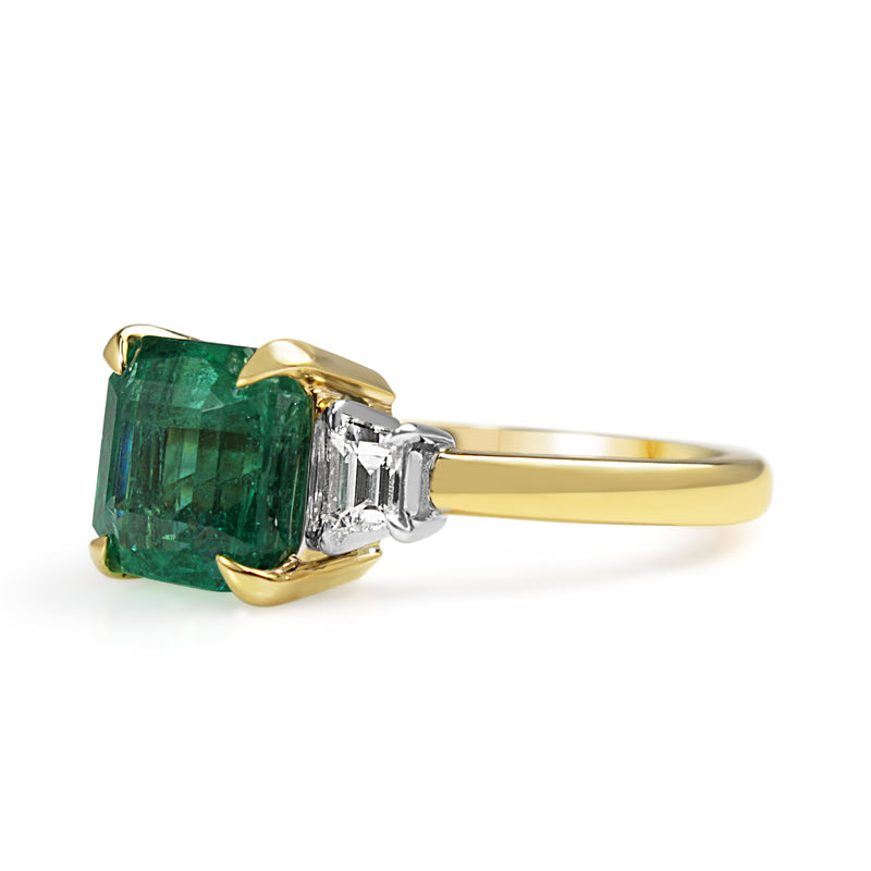 18ct Yellow and White Gold Emerald and Diamond 3 Stone Ring