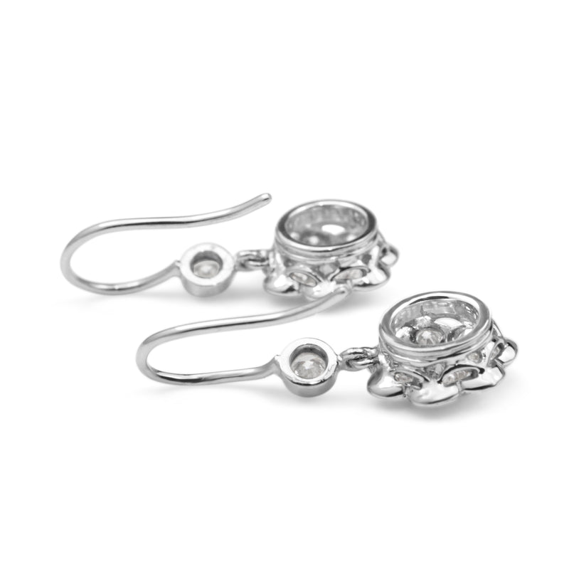 18ct White Gold Daisy Flower Diamond Drop Earrings