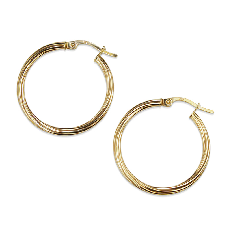 9ct Yellow Gold 25mm Twist Hoop Earrings