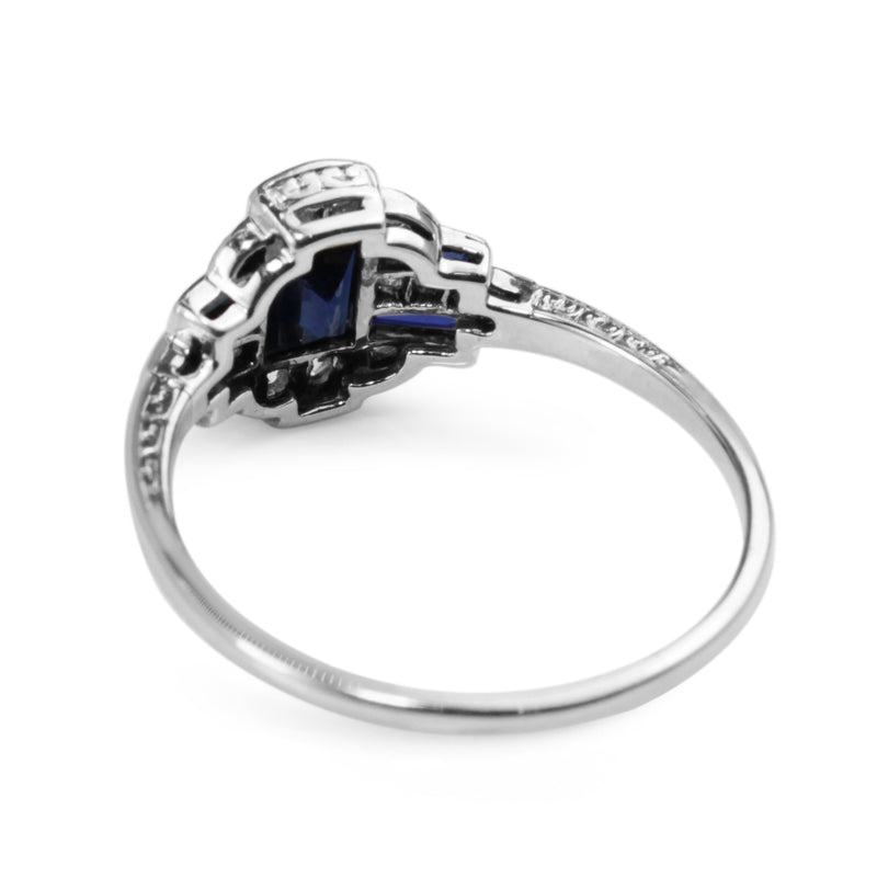 Platinum Art Deco Sapphire and Old Cut Diamond Ring