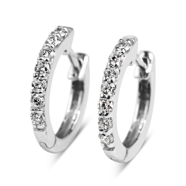 9ct White Gold Fine .25ct Diamond Hoop Earrings
