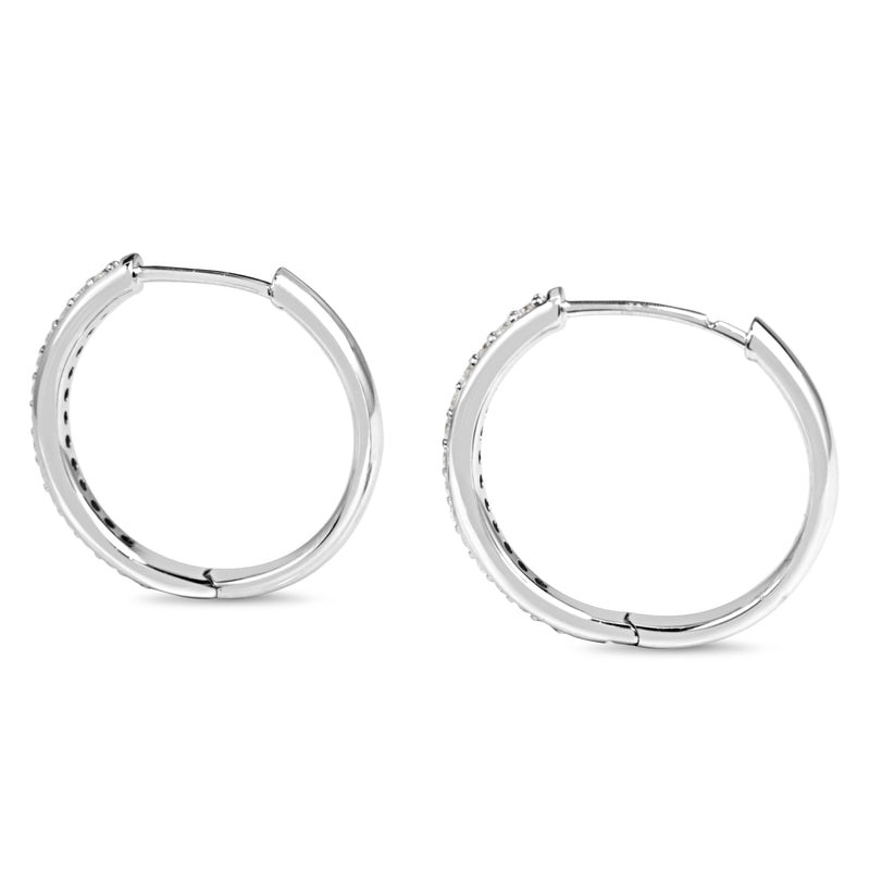 9ct White Gold Diamond Grain Set Hoop Earrings
