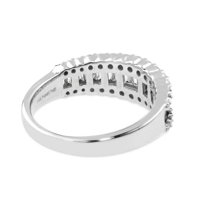 14ct White Gold 3 Row Baguette and Brilliant Cut Diamond Band Ring