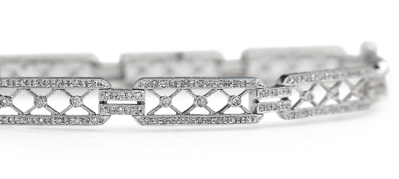 14ct White Gold Deco Style Single Cut Diamond Bracelet