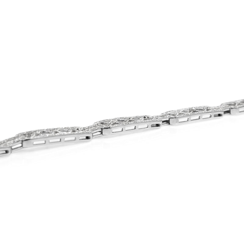14ct White Gold Deco Style Single Cut Diamond Bracelet