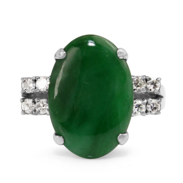 18ct White Gold Vintage Jade and Single Cut Diamond Ring
