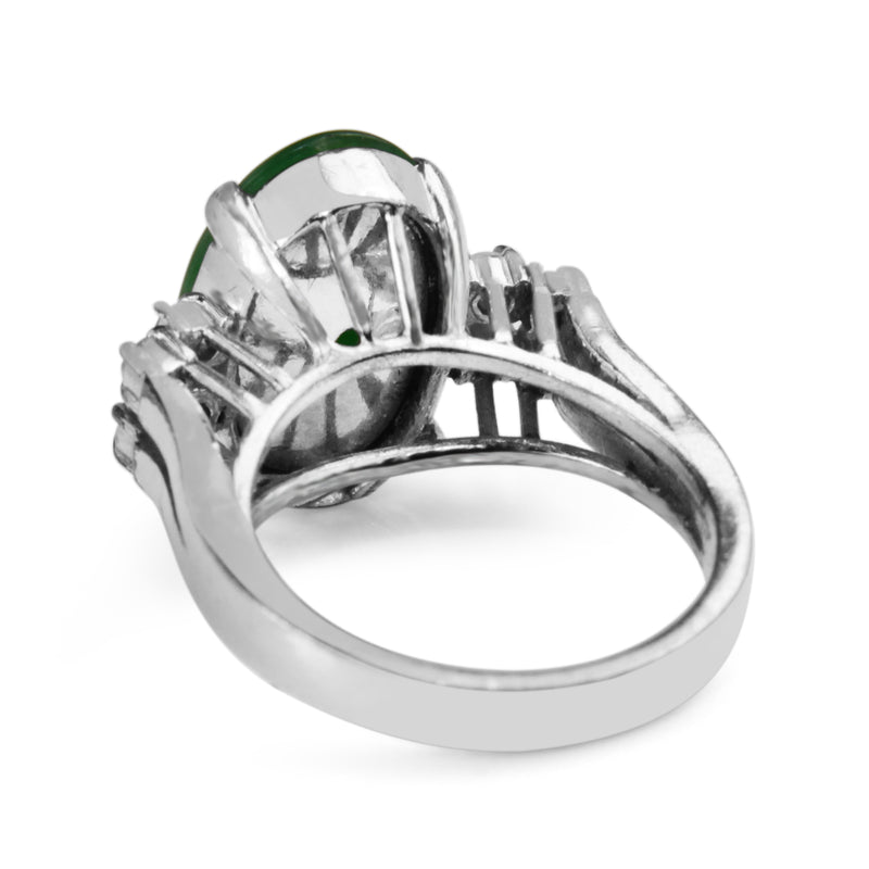 18ct White Gold Vintage Jade and Single Cut Diamond Ring