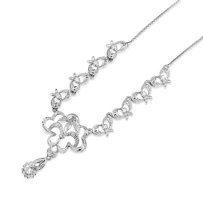 18ct White Gold Vintage Diamond Drop Necklace