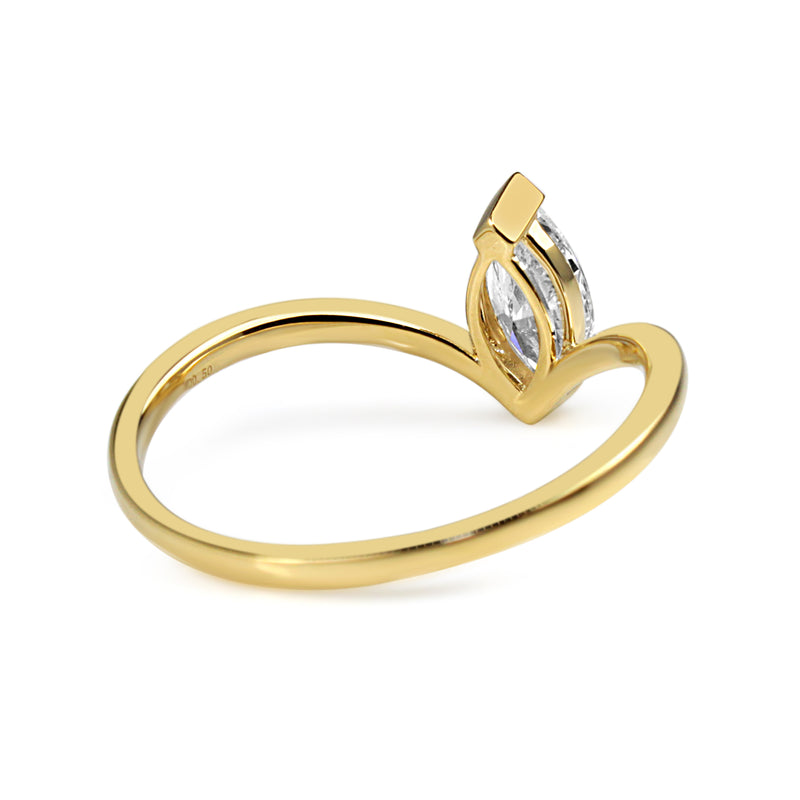 18ct Yellow Gold 'Tiara Style' Marquise Diamond Solitaire Ring