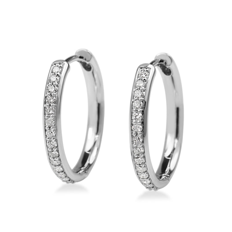 9ct White Gold Diamond Grain Set Hoop Earrings