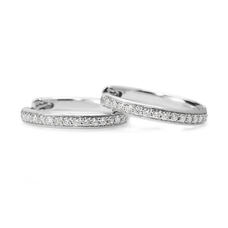 9ct White Gold Diamond Grain Set Hoop Earrings