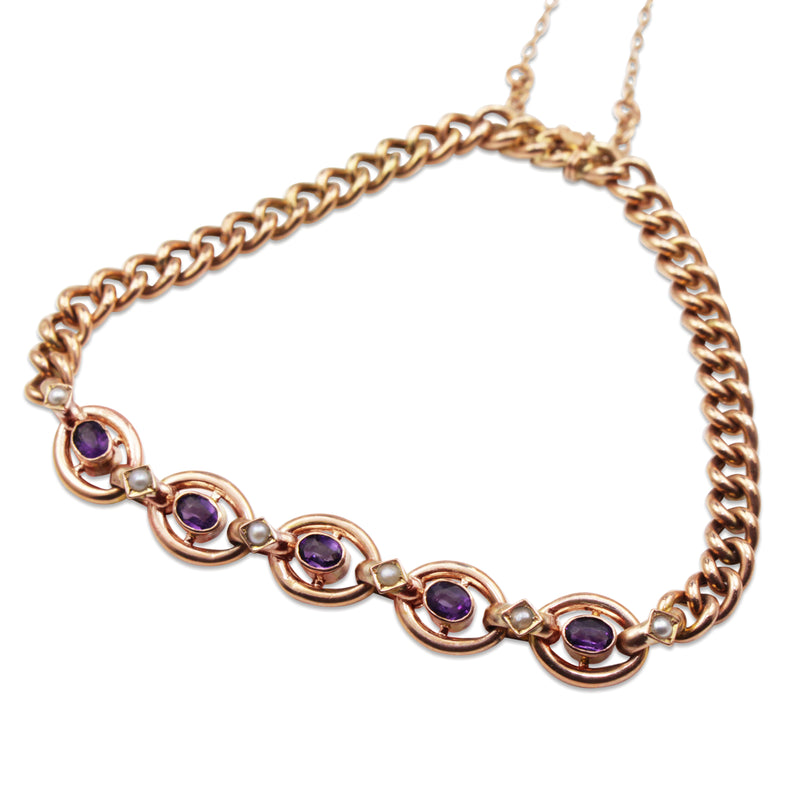 9ct Rose Gold Antique Amethyst and Seed Pearl Bracelet