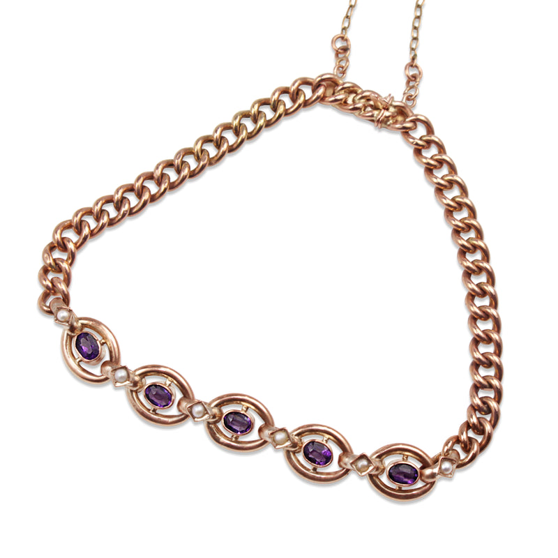 9ct Rose Gold Antique Amethyst and Seed Pearl Bracelet