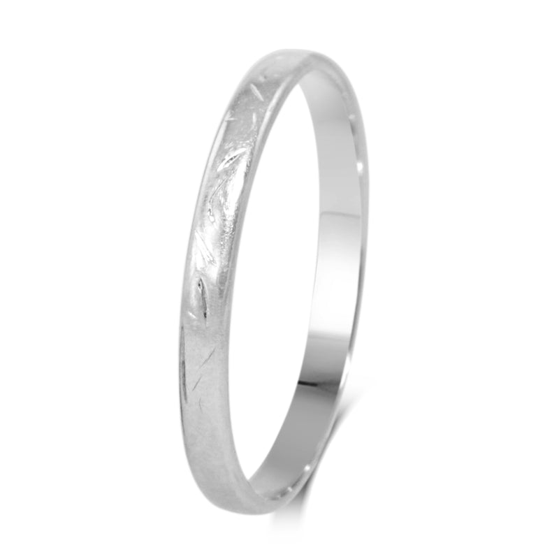 18ct White Gold Lightly Engraved 1.9mm Band Ring